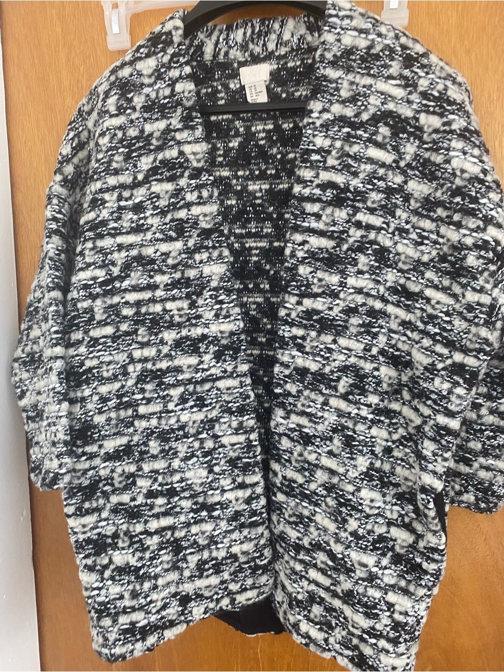 H&M Black and White Bouclé Open-Front Cardigan